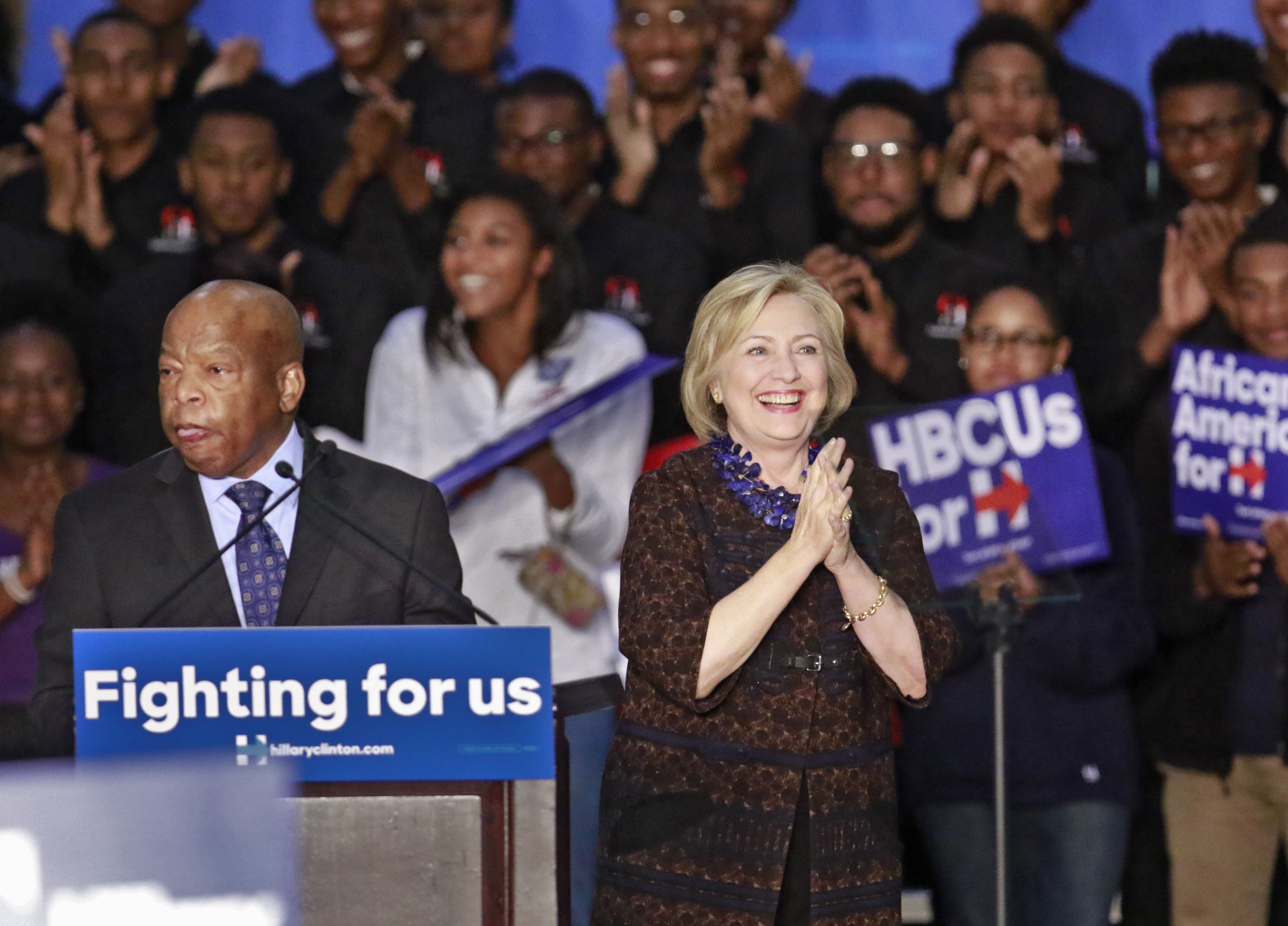 Atlanta Congressman John Lewis introduces Hillary Clinton. Democratic presidential candidate Hillary Clinton launched "African Americans for Hillary" at a grassroots organizing event at Clark Atlanta University. BOB ANDRES / BANDRES@AJC.COM