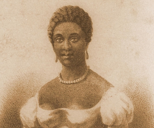 Nineteenth century portrait of Phillis Wheatley featured in the Parisian journal, Revue des Colonies.  The Société d’hommes de Couleur published the journal from 1834 to 1842, and the journal was one of the first European journals published by people of African descent.