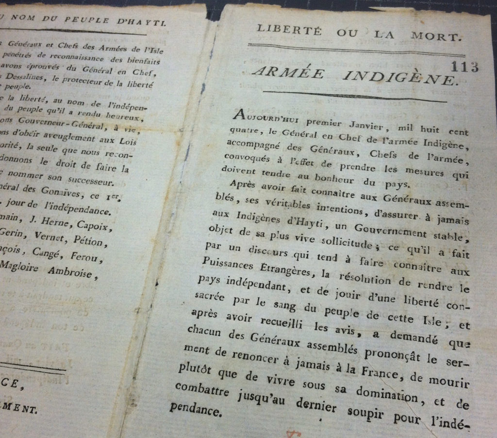 Haitian Declaration of Independence, 1804.