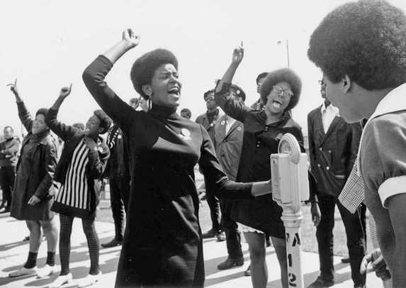 Black Panther Party members rally in 1968.